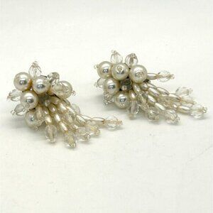 Vintage Clip-On Earrings Faux Pearls & Beaded Bridal Prom Formal Jewelry